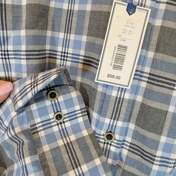 ROWM Shirt 2XB Blue Gray Plaid Long Sleeve Button Cotton New NWT - Picture 3 of 7
